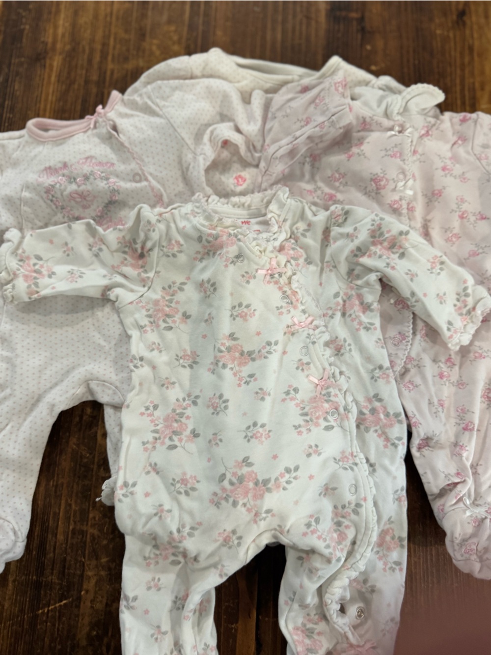 Little Me 0-3 month Floral Pink and White Bodysuit Bundle